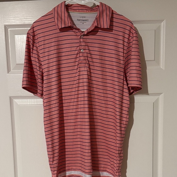 J. Crew Other - J. Crew Performance Coral and Navy Striped Polo Shirt